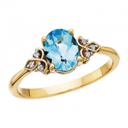 V024- Blue Topaz Oval Ring .03tdw