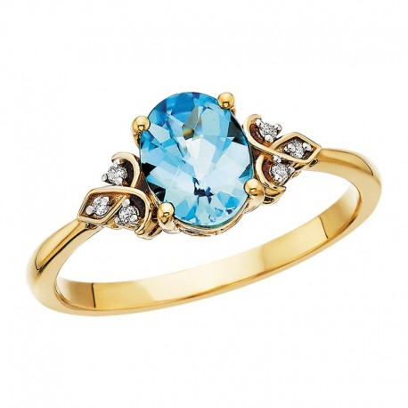 V024- Blue Topaz Oval Ring .03tdw