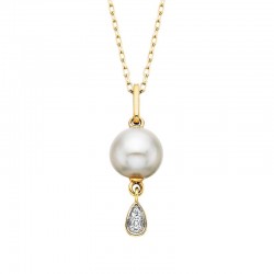 V025-Pearl Teardrop Pendant .02tdw