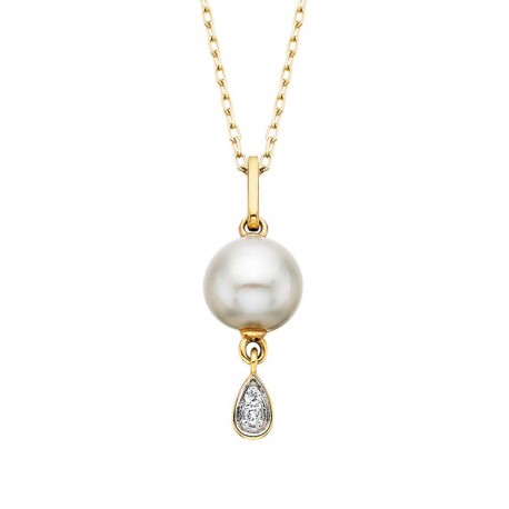 V025-Pearl Teardrop Pendant .02tdw