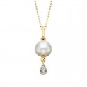V25-Pearl Teardrop Pendant .02tdw