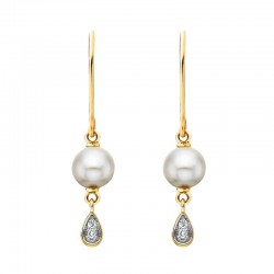 V026- Pearl Teardrop Earrings .03tdw