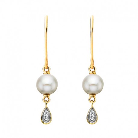 V026- Pearl Teardrop Earrings .03tdw