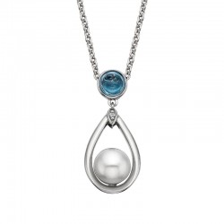 W073- Blue Topaz and Pearl Drop Pend