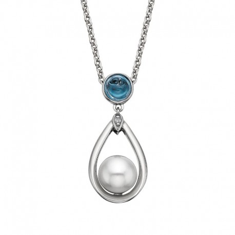 W073- Blue Topaz and Pearl Drop Pend