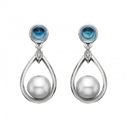 W074- Blue Topaz and Pearl Drop Earr