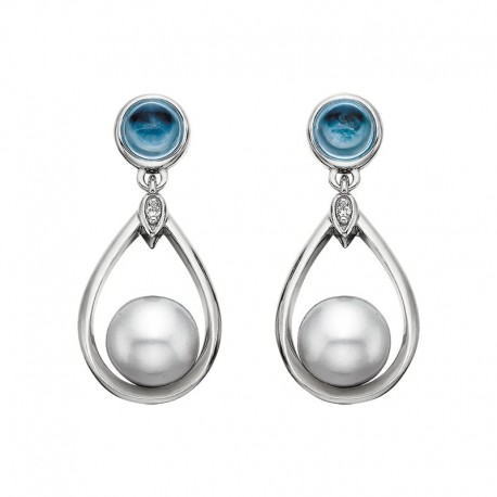 W074- Blue Topaz and Pearl Drop Earr