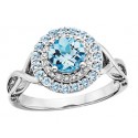 C67 10k white gold Blue Topaz .10tdw Diamond Halo Ring