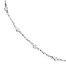 QLF506-10 Leslies Sterling Silver Polished Heart Anklet 9" with 1in extention