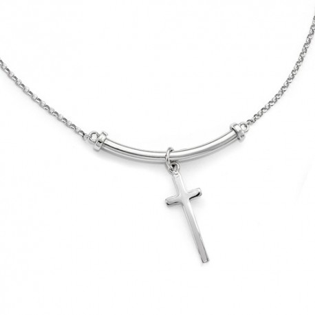 QLF695-17 Leslie's Sterling Silver Polished Cross with 1in ext. Necklace