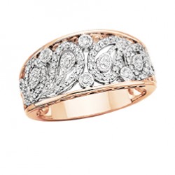 D19 10k White and Rose gold diamond ring. Paisley design .29tdw