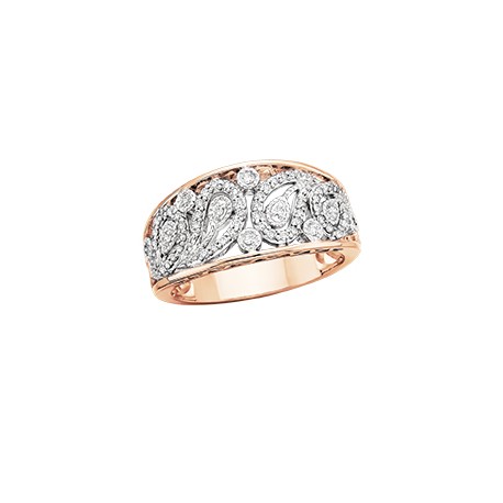 D19 10k White and Rose gold diamond ring. Paisley design .29tdw