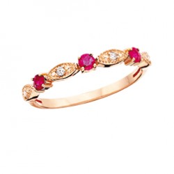 C120 10K pink gold round and marquise design with round ruby and .04tdw stackable ring   Reg $450.00