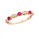 C120 10K pink gold rd & marq design with round ruby and .04tdw stackable ring