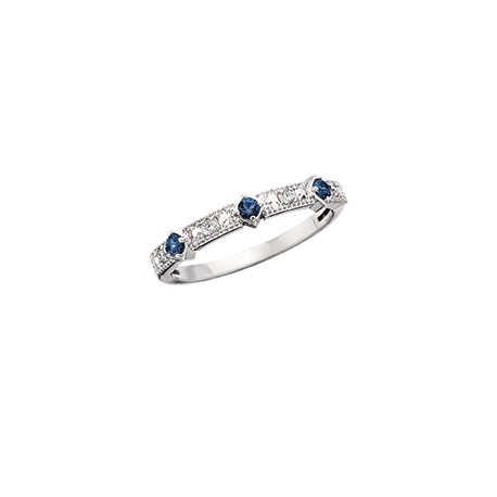 C121 10K white gold round and rectangluar design with round Sapphire and .04tdw stackable ring   Reg $450.00
