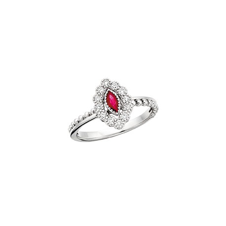 D48 10K white gold Marquise shape Ruby and round diamond .18tdw ring.  Reg 900.00