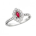 D48 10K white gold Marquise shape Ruby and round diamond .18tdw ring.