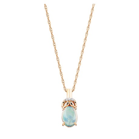 D51 10k Pink gold oval opal pendant .03tdw 